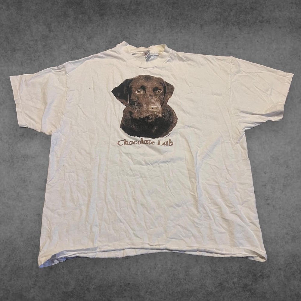VTG Hanes Chocolate Lab Dog Graphic Shirt Mens XXL White Short Sleeve T-Shirt